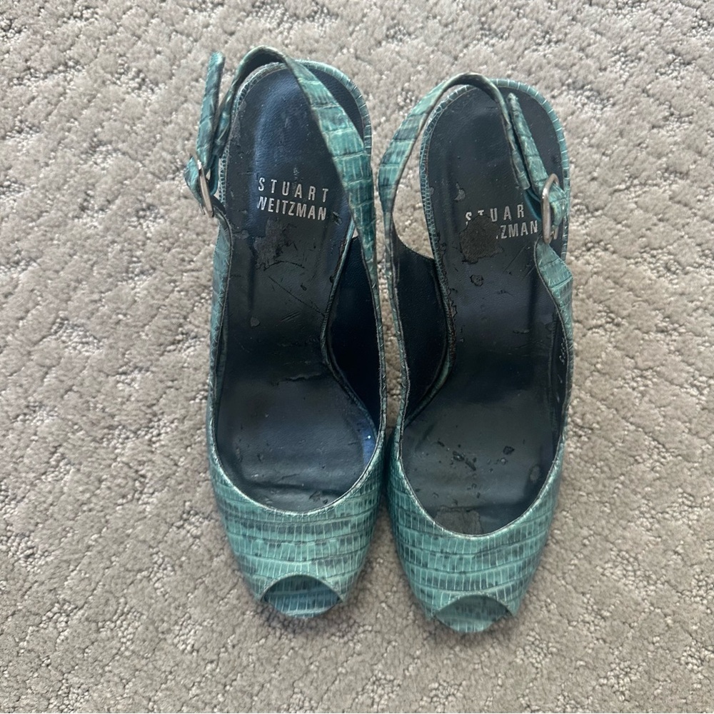Stuart Weitzman Teal Peep-Toe Heels- Size Women’s 7M